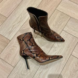 Zara Brown Leather Snakeskin Ankle Boots, 41